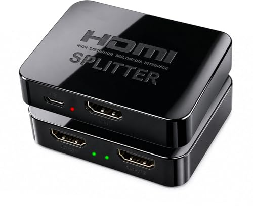blicadijo HDMI-splitter 1 i 2 Out – 4K HDMI-distributör för två bildskärmar samtidigt, stöder HDCP 1.4, 3D, UHD 1080P, kompatibel med HDTV, bärbar dator, PC – endast spegelläge, inget utökat läge