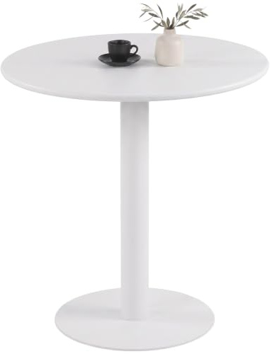 CLP Mesa Bistró Redonda Jarla 70 cm, Mesa de Cocina Moderna para 2-4 Personas, Mesa de Comedor Compacta de MDF y Metal | Color Blanco