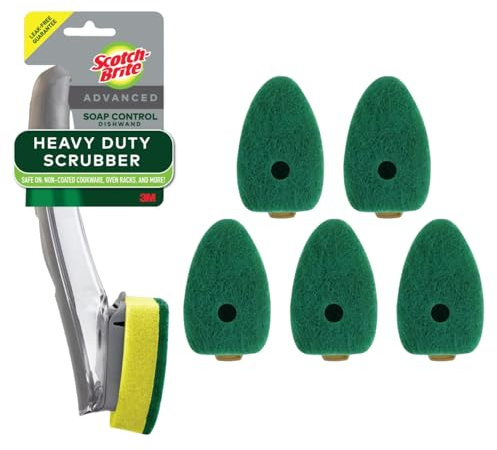 Scotch-Brite Heavy Duty Advanced Soap Control Dishwand Kit, Includes 1 Wall & 5 Refill Pads, Control Soap with A Button, Keep Your Hands Out of Dirty Water