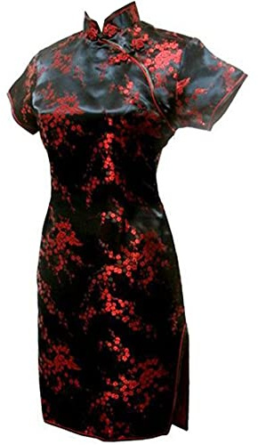 Vintage Dragon and Phoenix Short Qipao Elegant Women Cheongsam Mandarin Collar Sexy Mini Chinese Dress Oversize Black 2 L
