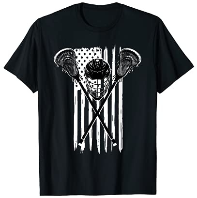 Lacrosse LAX American USA Flag Lacrosse Racket Helmet Women Kids Men T-Shirt