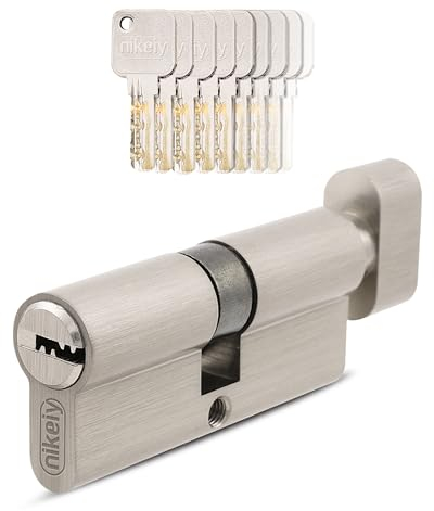 GERCAR 1 cylindre à bouton 40/40 - 1 cylindre de serrure avec bouton et 5 clés - 80 mm - Serrure à cylindre 1 cylindre - Longueur : 80 mm, A : 40 mm - B : 40 - En laiton massif mat