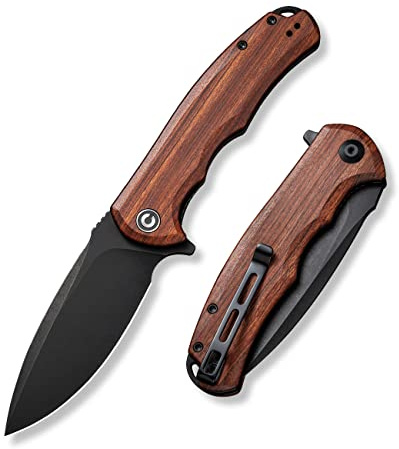 CIVIVI Folding Pocket Knife- Praxis Flipper Liner Lock Knife, 3.75 Black Stonewashed Blade with Cuibourtia Wood Handles, Reversible Clip for Everyday Carry Outdoor Use C803H