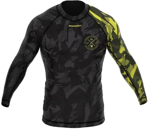 SMMASH Rashguard para Hombre con Manga Larga, Camisetas Deporte para MMA, Mallas Deporte para Krav Maga BJJ K1 Karate Muay Thai, Material Transpirable y Antibacteriano