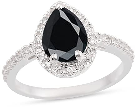 Vml Jewellers Anillos de ónix negro facetado en forma de pera – Anillo de plata maciza 0,925 con piedras de ónix negro – Joyería al por mayor solitario de regalo para Año Nuevo Anillo de cadena-h