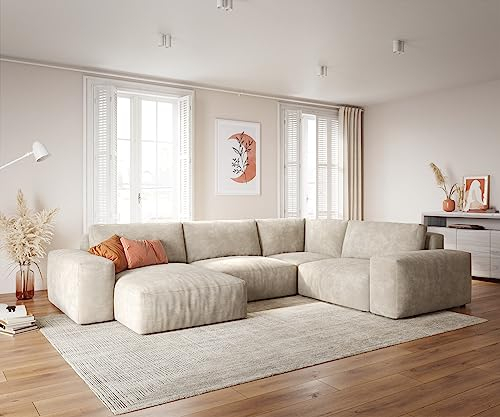 DeLife canapé panoramique Lanzo XL Cord Beige 360x260 cm Recamière Variable