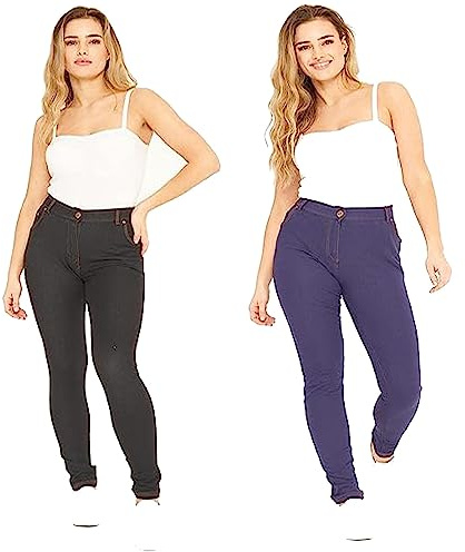 Selfway Dam denim jeggings plus size skinny fit stretch damer skinny jeans jegging, Svart marin förpackning med 2, 34