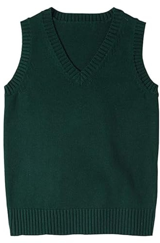 ZUEVI Women's Sweater Vest Classic V Neck Uniform Pullover Knitwear Tops Sleeveless Knitted Sweaters Vests(Dark Green-L)