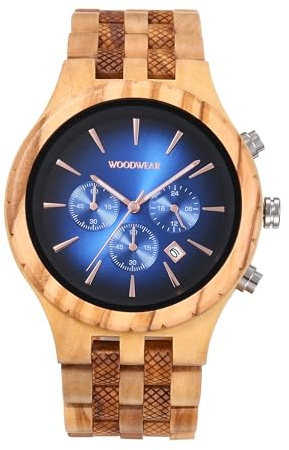 woodwear Montre pour homme en bois - Bleu nuit - Rêve de lagon - Aube, bleu, Bracelet
