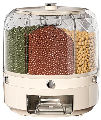 Generic Dispensador redondo de alimentos, contenedor giratorio para alimentos, recipiente transparente para alimentos secos, dispensador de granos de 6 compartimentos, dispensador de granos