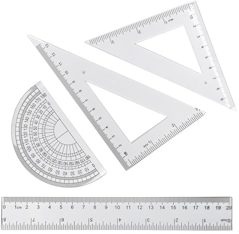 Zotemo 4 st matematikgeometri-set, transparent plast geometri kit innehåller gradskiva, rak linjal, triangellinjal, tydliga mätverktyg, utarbetande linjal för skol- och kontorsmaterial