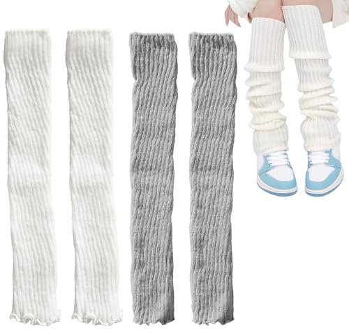 TOOINKCV 2 Paar Gestrickte Beinwärmer für Damen, Langer Winter Stulpen, Leg Warmers, Beinstulpen für Frauen Mädchen, Häkeln Beinwärme Sockenr Stulpen Damen Kniestrümpfe für Ballett Tanz