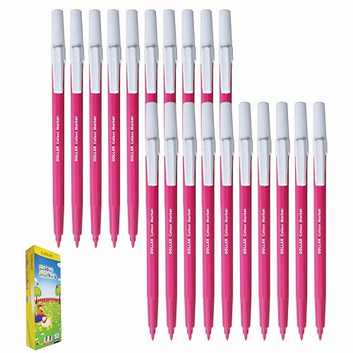 DOLLAR ColorMax Felt Tips Colouring Pens, PINK, Pack of 20, Ideal for Draw Colour Mark Sketch Write, Perfect for School Office Home Everyday Use