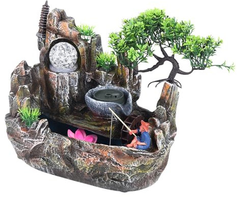 Mudshape Fontana da tavolo da giardino in pietra, umidificatore a cascata con illuminazione a LED, 220 V, in resina