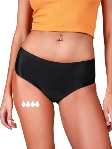 Taynie Ropa interior sin costuras, sin costuras, ropa interior menstrual, sustituye a 2 tampones, duración de hasta 12 horas, lavable hasta 60 °C, Negro , 36