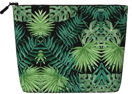 Transparent Palm Leaf Pattern Fake Hemp Travel Toiletry Bag - Reusable Cosmetic Accessories Toiletry Organizer for Women - Multiple Uses