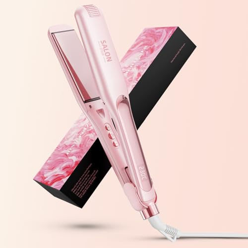 Dekuri Hair Straighteners, 42mm Wide Plate Flat Iron, Frictionless Water-Based Ceramic Straightener for Silky Smooth Hair, Professional Hair Straighteners for Women, 120°C-230°C, Pink