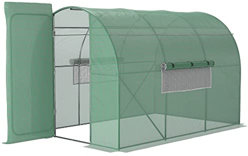 Outsunny Serre de Jardin Tunnel 6 m² 3L x 2l x 2H m Acier galvanisé renforcé + PE Haute densité fenêtres Porte Vert