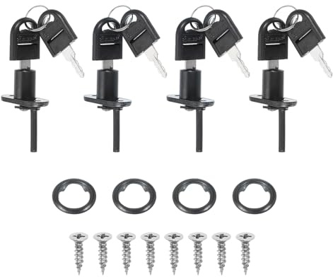 PATIKIL 4 Cerraduras de Cajón con Llaves, Cerradura de Armario de Archivo de 16 mm (5/8) con Cilindro de Acero con Llave Diferente, Cerraduras de Escritorio para Oficina, Negro