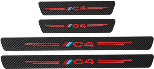 KLHYWEN 4 Piezas Película Protectora para Umbral de Puerta de Coche para Citr-oen C4, Pegatina de Decoración para Estribos de Fibra de Carbono de contra Arañazos,Red