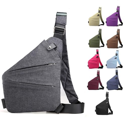 CCVVBFD Sac Bandoulière Nylon Femme, Sac de Voyage Antivol Bandoulière Femme, Sac Poitrine Homme Simple Léger Pratique, Sacoche Sécurité Antivol avec Multi-Poches et Sangle Réglable, Gray- Right