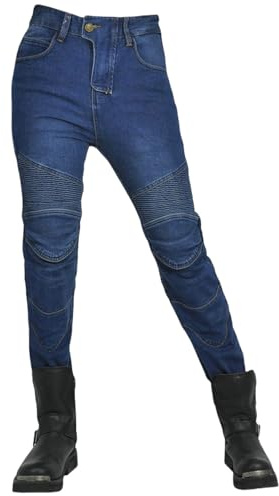 HOMDECR Pantalones De Moto para Mujer, Vaqueros De Motociclista Elástico Carreras Senderismo Pantalones con Bolsillos Y 4 Almohadillas Protectoras Desmontables (Azul,XS)