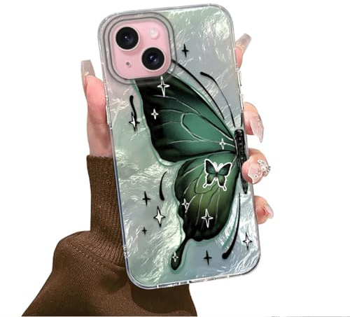 Tedyhulle för iPhone 13/iPhone 14 fodral 6,1 tum, estetiskt fjärilsmönster söt design flicka gåva skyddsfodral, mjuk silikon TPU-ram hård PC-baksida tunn stötsäkert mobilskal