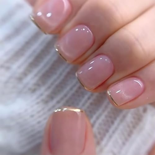 BelleFlair 24 PCS Unghie Finte Quadrate Corte, Nude Rosa, Unghie Francesi da Incollare, Unghie Artificiali con Design, Lucide Full Cover Acrilico Unghie Finte per Manicure Fai-da-te Donne