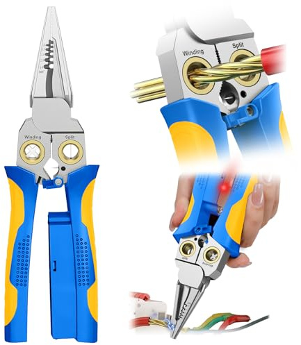 GADO Pro 8-in-1 Wire Crimper Stripper with Voltage Detector & Dual Alarms - Heavy Duty 12-250V AC/DC Tester for Hot/Neutral Wires - Electrician, HVAC, Car Repair Tool (Blue-1)