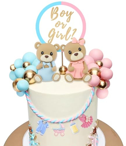 Set Decorazioni Torta Gender Reveal Orsetto Boy or Girl, Topper Torta Rosa e Blu per Baby Shower, Decorazioni per Torte di Compleanno Bambino o Bambina, Cake Topper Personalizzato Riutilizzabile
