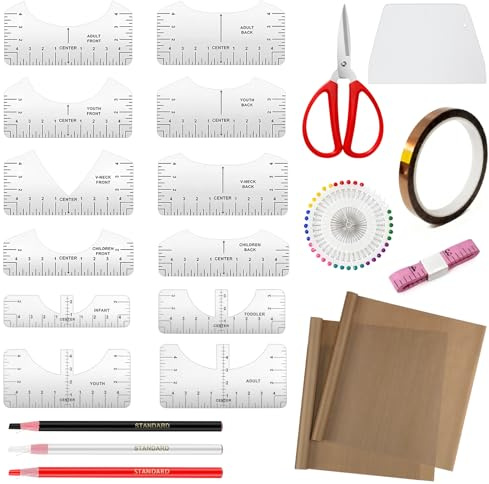 DONQL 61 Unidades Regla de Alineación para Plotter, Regla de Alineación para Camisetas con Papel Resistente al Calor y Cinta Adhesiva de Alta Temperatura, para la Confección de Ropa DIY