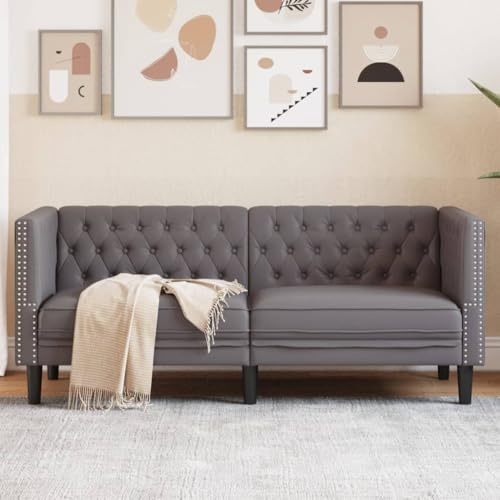 YunCangg Divano Chesterfield a 2 posti grigio in ecopelle, larghezza 174 cm, stile classico, resistente e facile da pulire, per soggiorno e ricevimento