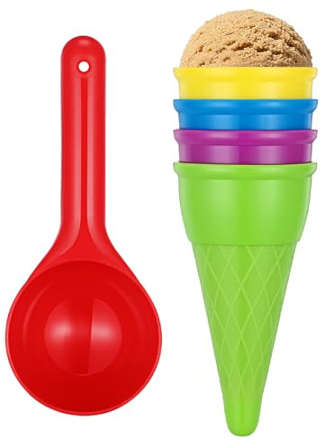Toyvian 5 Pcs Ice Cream Cones Scoop Set - Colorful Cones & Scoop Molds for Beach, Sandbox & Garden - Plastic Summer Outdoor Play Set for Toddlers Children (random Color)