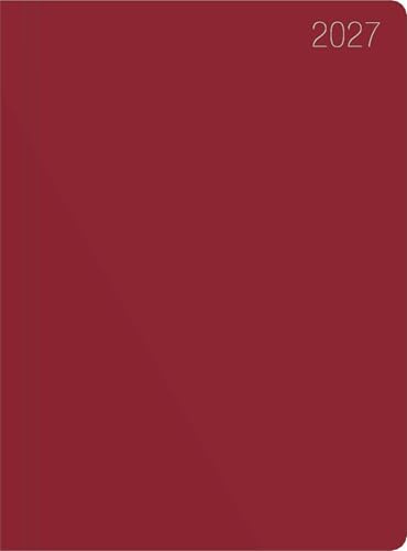 Taschenkalender bordeaux 1W/2S 2027: Wochenplaner 10x14 cm mit 1 Woche auf 2 Seiten, Arbeitstage-, Tages- & Wochenzählung & Monatsübersicht für Arbeit & Studium