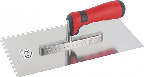 Edelstahl Glättekelle 28 x 13 cm mit Zahnung und 2K Griff rot/anthrazit rostfrei (10 mm)