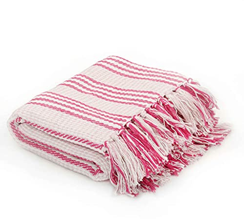 vidaXL Filt bomull ränder 125x150 cm rosa och vit