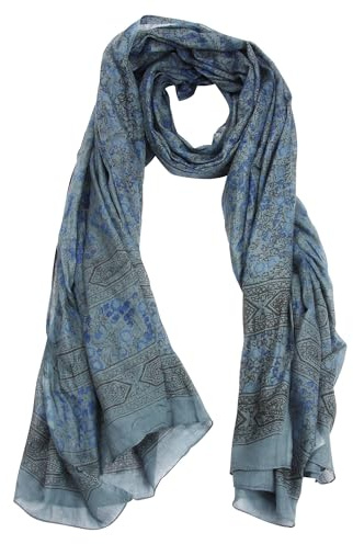 Freak Scene Tissu en coton - Paréo - Sarong - Motif indien 01 - gris-bleu