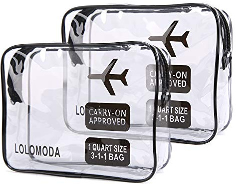 Kulturbeutel Transparenter, 2 Durchsichtige Flugzeug Beutel, Kosmetiktasche für Koffer, Kulturtasche zum Transport von Flüssigkeiten, Transparente Toilettentasche Damen & Herren (Schwarz)