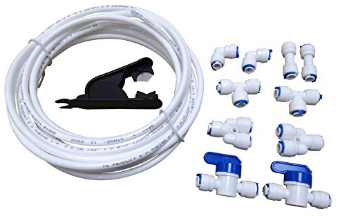 GREDIA 1/4 inch Quick Connect Water Purifiers Tube Fittings RO Water Reverse Osmosis System(Ball Valve+L+Y+I+T Type Each 2pcs)+PVC Pipe Tube Hose Cutter+5 Meters/16 Feet Tubing Pipe (White)