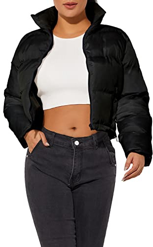 Hujoin Veste Courte pour Femme Manteaux d'Hiver Femme Courte-Pointe Veste Décontractés Crop Down