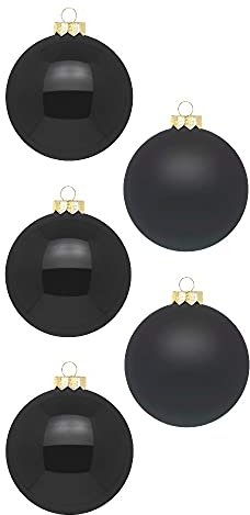 Inge Glas Weihnachtskugeln | Schöne Christbaumkugeln aus Glas | 20 Kugeln in Karton-Box | Christbaumschmuck Weihnachtsbaumschmuck Weihnachtsbaumkugeln (Ebony Black | schwarz Glanz/matt)
