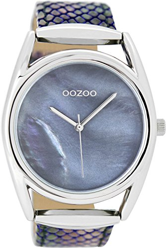 Oozoo Damen Armbanduhr mit Snake Look Lederband 43 MM Perlmutt Blau/Snake C9167