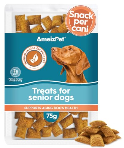 AmeizPet Comida Seca para Perros, Galletas para Perros, Suplementos para Perros Mayores, Golosinas Masticables para la Piel y el Pelaje de Mascotas para Perros Mayores para Longevidad 75 g (2.6 oz)