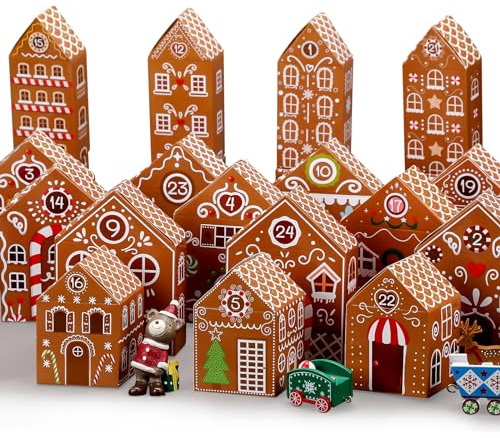 Fuutreo 25 Pcs Christmas Advent Calendar Boxes Cardboard 24 Days Advent Countdown Gift Boxes Empty Number House Shaped Gift Boxes for Kids Family Xmas Holiday Decorations Gifts (Gingerbread House)