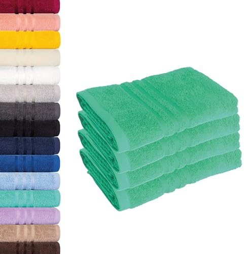 Lavea 4er-Set Frottier-Handtücher - 100% Baumwolle Oeko-TEX-Zertifiziert, saugstark und langlebig - 4 Handtücher (50x100 cm), Türkis