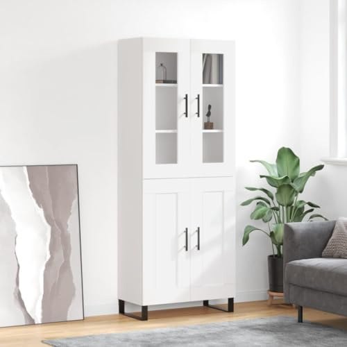 IKAYAA Vitrina Armario de Libros con 4 Puertas Estilo Moderno Armario de Cocina para Salón Cocina Oficina Dormitorio 69,5 x 34 x 180 cm Blanco