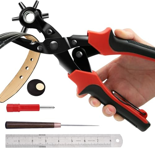 NXTOV Leather Hole Punch Set, Professional Revolving Punch Plier Kit, Super Heavy Duty Rotary Puncher, Precision Multi Hole Sizes for for Belts, Crafts Holes