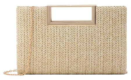 GOKTOW Stroh Clutch für Damen Stroh Abendhandtasche Sommer Gewebt Hochzeitstasche Umhängetasche für Party