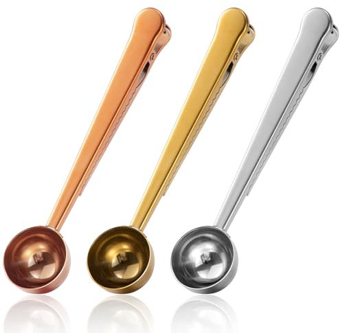 Cucchiaio Da Caffè Con Clip per Sacchetto,Acciaio Inossidabile Cucchiaino Caffè 2In1 Cucchiaio Dosatore per Caffè Cucchiaino Da Tè per Con Clip Accessorio per Caffè per Caffè Macinato Fagioli 3Pezzi