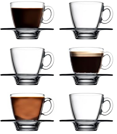 vienberg Lot de 12 verres à expresso Aqua | 6 verres + 6 soucoupes | Petits verres à café épais | Tasse à moka | Fabriqué en UE